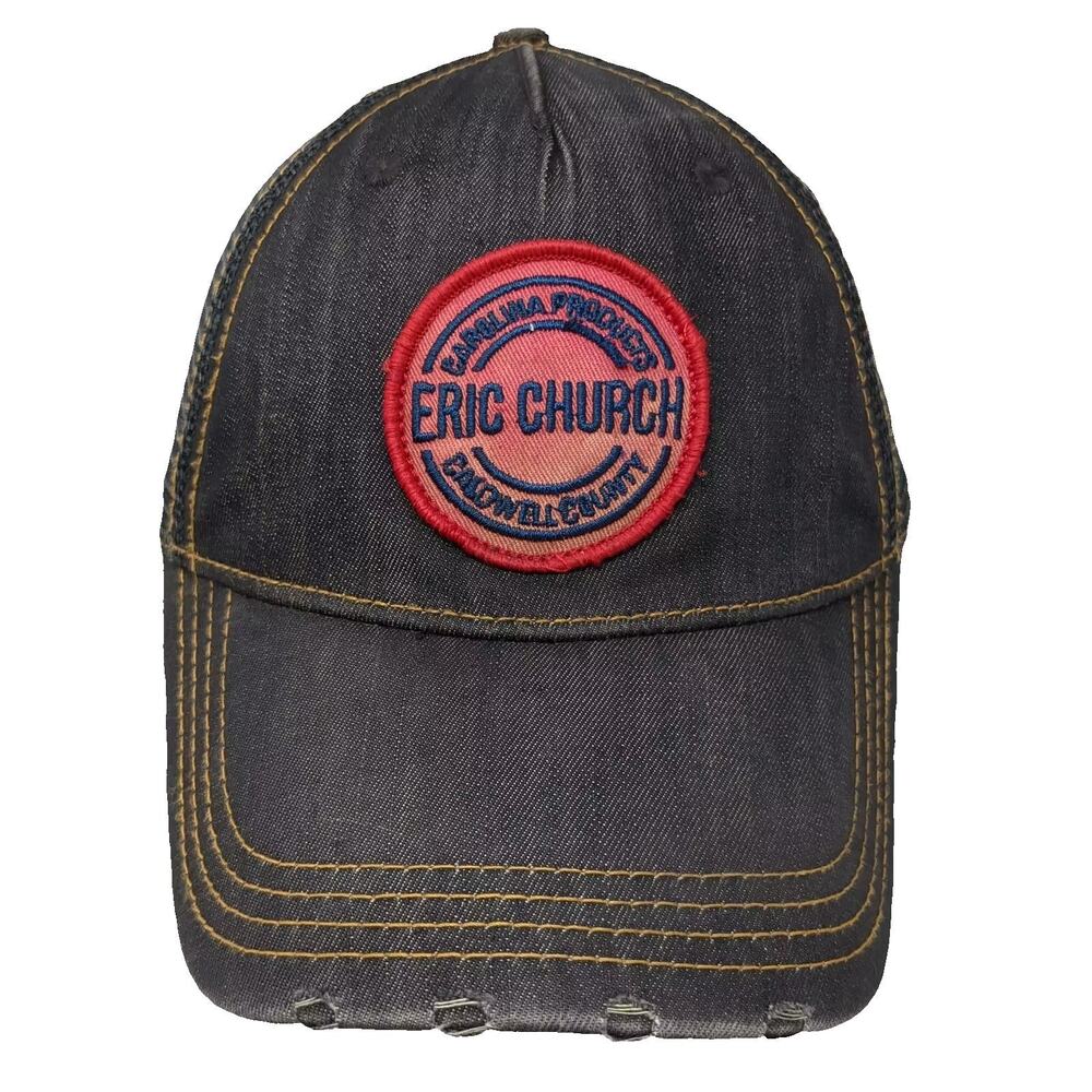 Eric Church Trucker Hat Black Red One Size Distressed Brim Mesh Snapback Hat